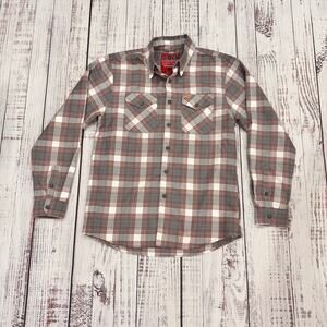 Dixxon Strap Tank Brewery Legends Flannel Shirt Men’s M Gray Maroon Plaid